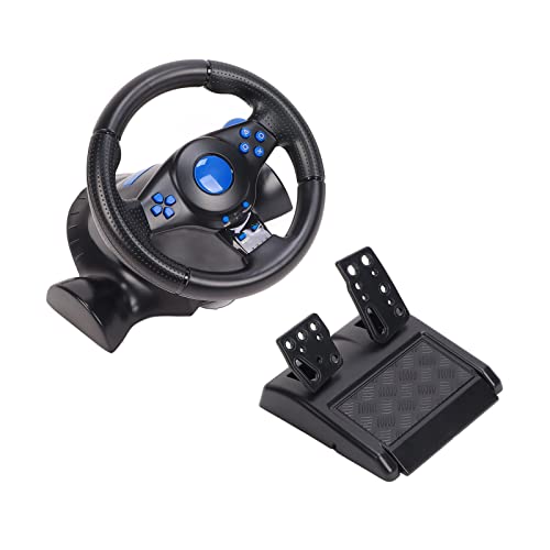 Game Racing Wheel, 180 Grad Universal USB Car SIM Racing Lenkrad mit Pedalen, Dual Motor Feedback Driving Force PC Racing Wheel für PS4, für PS3, für Xbox One, für Switch von Fockety