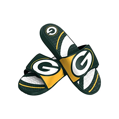 Foco Green Bay Packers NFL Colorblock Big Logo Gel Slide Green Yellow Badelatschen Hausschuhe - XL von Foco