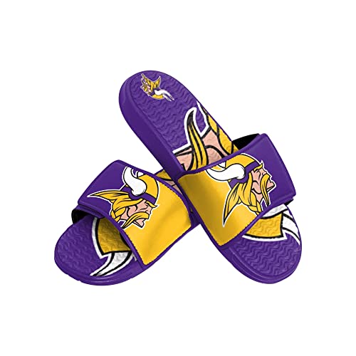 Foco Minnesota Vikings NFL Colorblock Big Logo Gel Slide Purple Yellow Badelatschen Hausschuhe - L von Foco