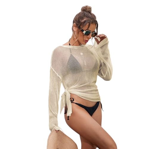 Fogun Badeanzug Abdeckung Für Damen Langärmeliges Häkeloberteil Mit Seitlichem Strand Outfit von Fogun