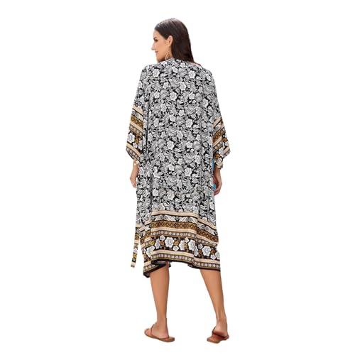 Frauen Langarm Kimono Badeanzug Cover Up Vintage Vorne Offen Lose Strickjacken Schal Strandkleid Mit Gürtel Strandkleid Badeanzug Cover Up von Fogun