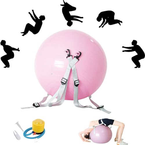Fokayo Salto-Ball, Salto-Hilfsball, Salto-Hilfsball, verstellbare Riemen für Erwachsene, Anti-Rutsch-Stretch-Trainings-Fitnessball, verdickter Yoga-Ball mit aufblasbarer Pumpe (45CM,Rosa) von Fokayo