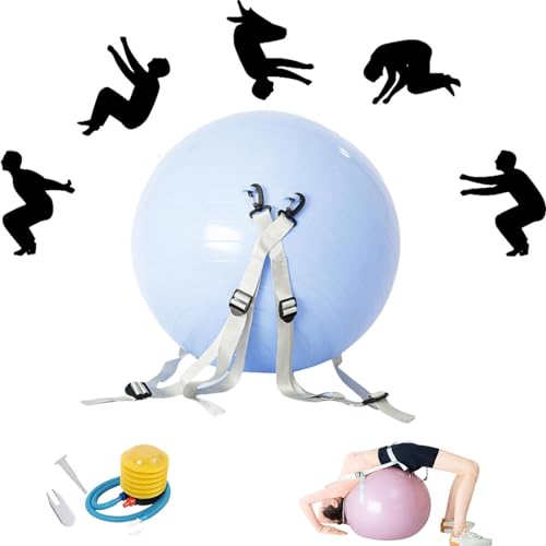 Fokayo Salto-Ball, Salto-Hilfsball, Salto-Hilfsball, verstellbare Riemen für Erwachsene, Anti-Rutsch-Stretch-Trainings-Fitnessball, verdickter Yoga-Ball mit aufblasbarer Pumpe (55cm,Blau) von Fokayo