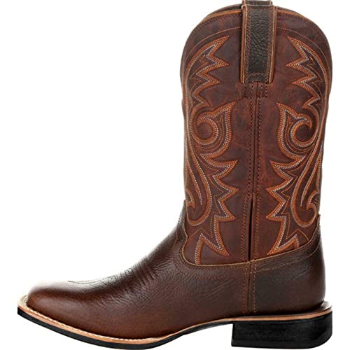 Folsky Herren Vintage Western Cowboystiefel Herren Leder Vintage bestickte Stiefel Breite Zehe Medium Tube Plateaustiefel von Folsky