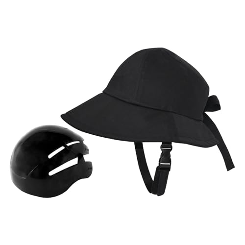 Fonowx Fahrradhelm, hutförmiger Helm, Radfahrerhelm, Schlagfestigkeit, breite Krempe, Kappe, Huttyp, Helm für weibliche Damenreisen, Schwarz von Fonowx