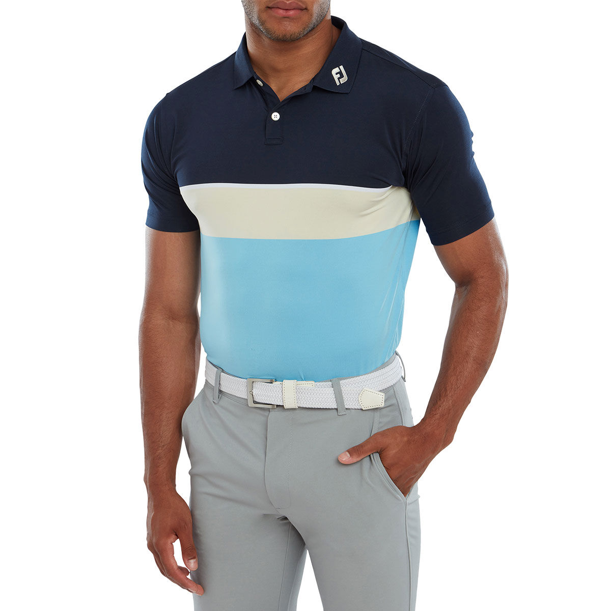 FootJoy Men's Colour Theory Golf Polo Shirt, Mens, Navy/white/almond/true blue, Small | American Golf von FootJoy