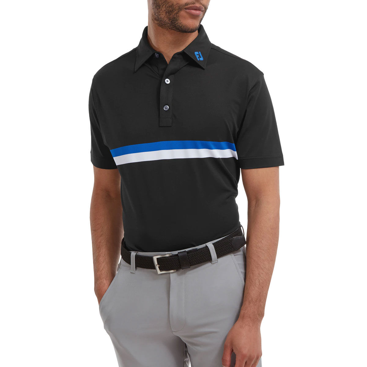 FootJoy Men's Double Chest Band Golf Polo Shirt, Mens, Black/cobalt/white, Medium | American Golf von FootJoy