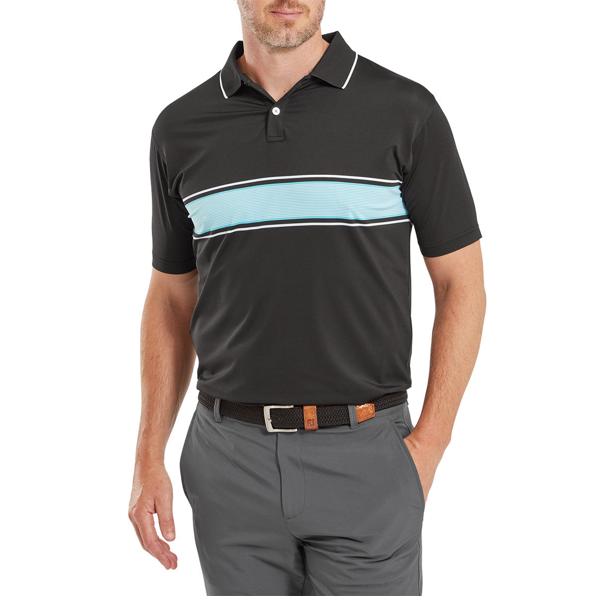 FootJoy Men's Engineered Pin Stripe Golf Polo Shirt, Mens, Black, Small | American Golf von FootJoy