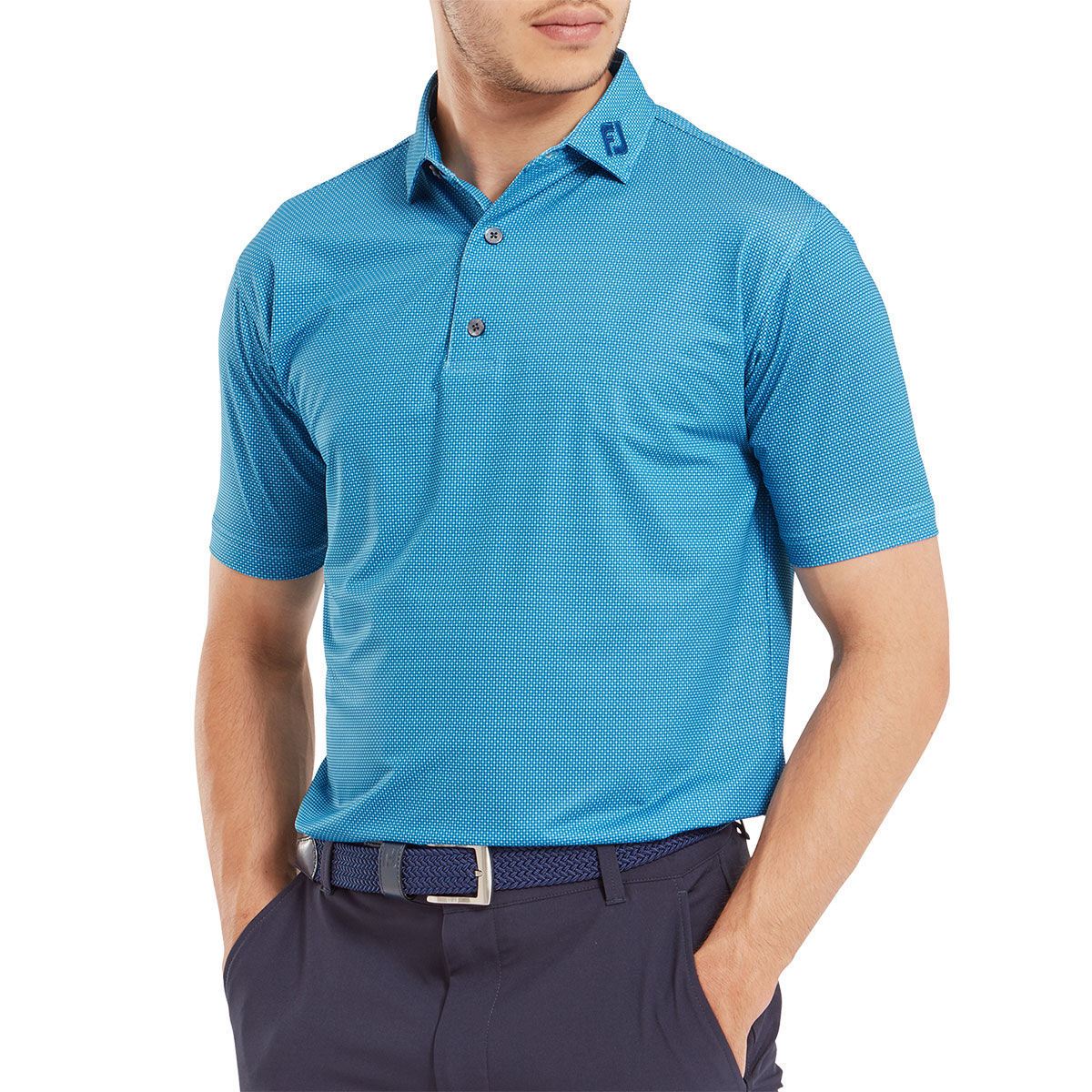 FootJoy Men's Octagon Print Lisle Golf Polo Shirt, Mens, Blue sky/ocean/deep blue, Large | American Golf von FootJoy