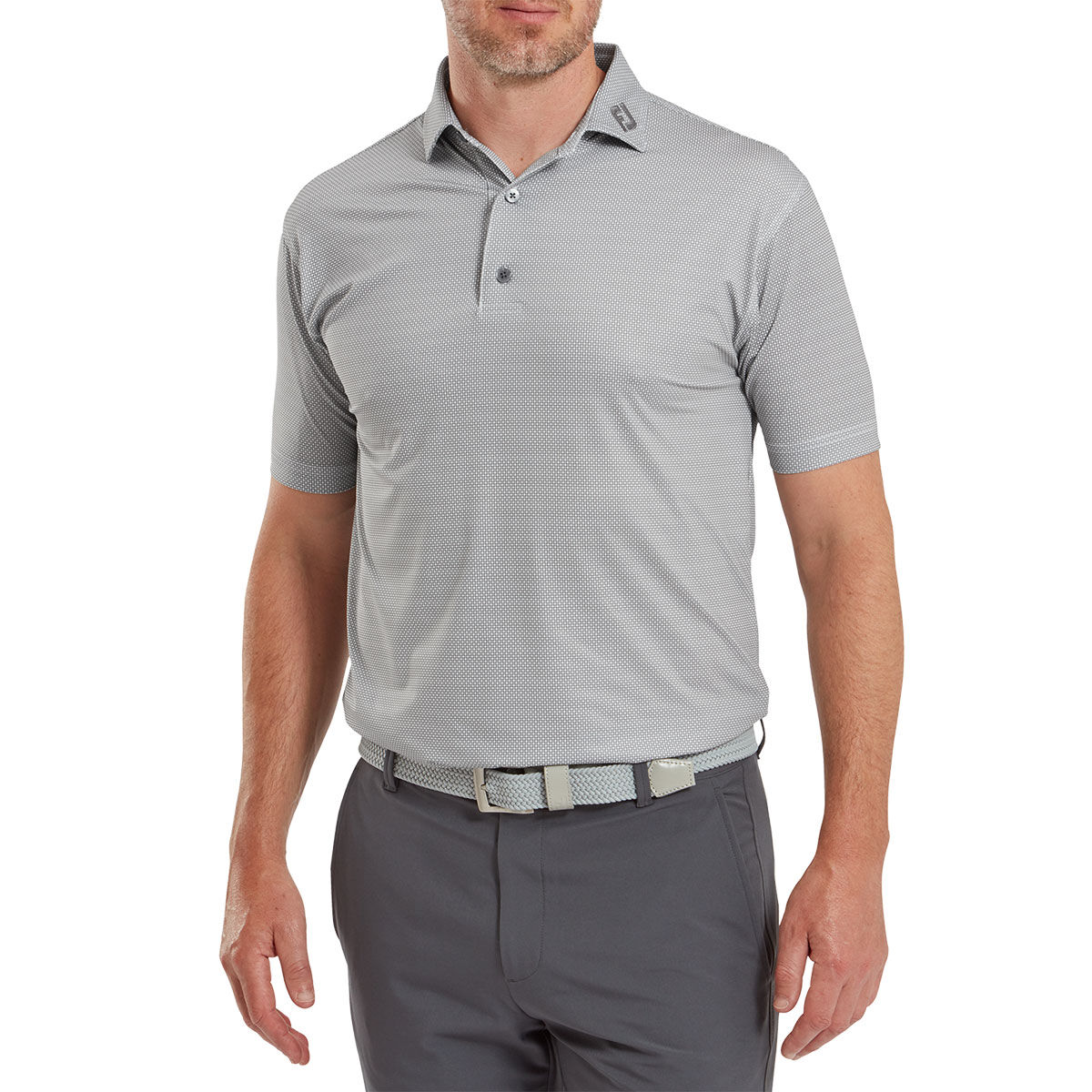 FootJoy Men's Octagon Print Lisle Golf Polo Shirt, Mens, White/grey cliff/gravel, Xl | American Golf von FootJoy