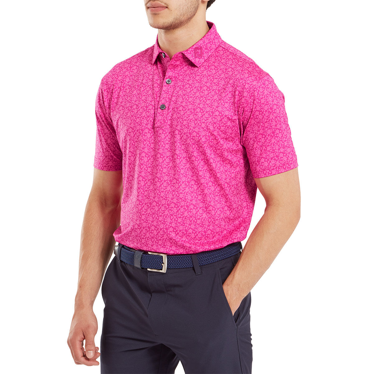 FootJoy Mens Pink Floral Print Painted Golf Polo Shirt, Size: L | American Golf von FootJoy