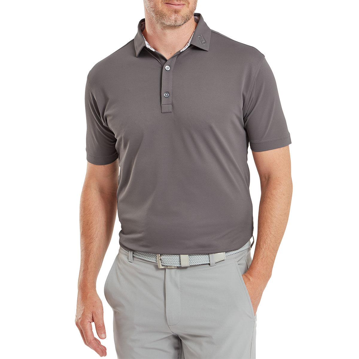 FootJoy Men's Primrose Trim Pique Golf Polo Shirt, Mens, Gravel, Large | American Golf von FootJoy