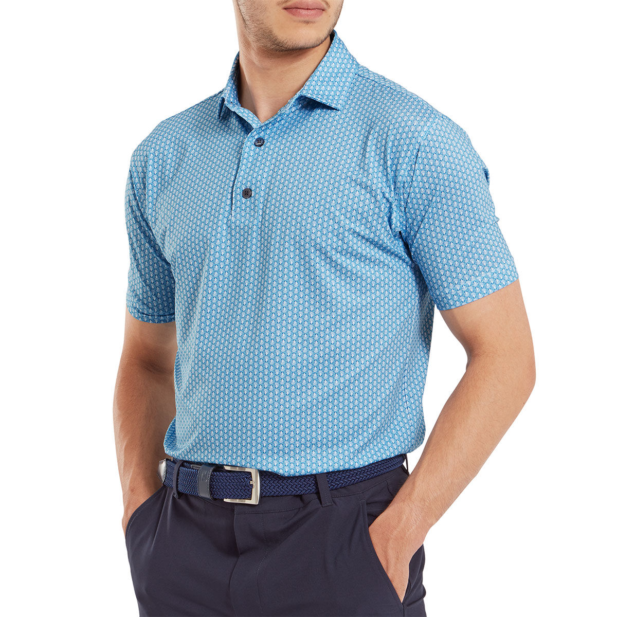 FootJoy Men's Scallop Shell Foulard Lisle Golf Polo Shirt, Mens, Blue/sky, Large | American Golf von FootJoy