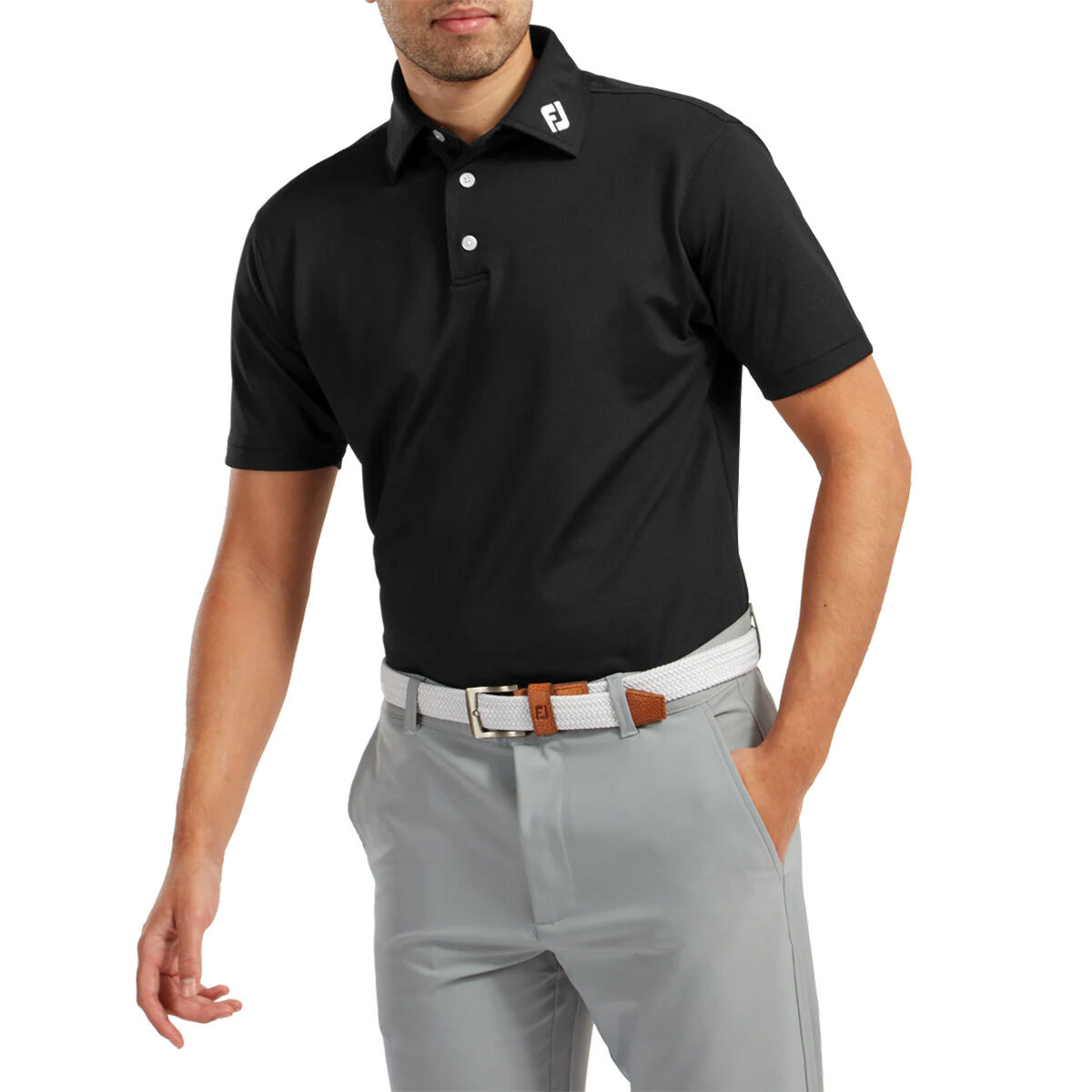 FootJoy Men's Stretch Pique Solid Colour Golf Polo Shirt, Mens, Black, Large | American Golf von FootJoy