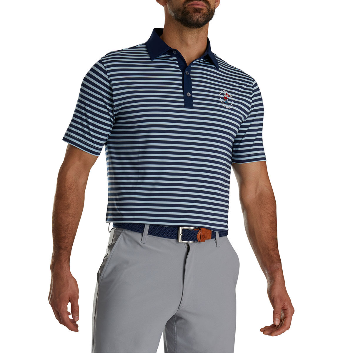 FootJoy Men's Striped US Open Golf Polo Shirt, Mens, Navy/light blue, Large | American Golf von FootJoy