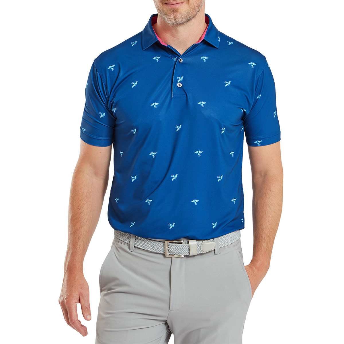 FootJoy Mens Blue Thistle Print Lisle Golf Polo Shirt, Size: S | American Golf von FootJoy