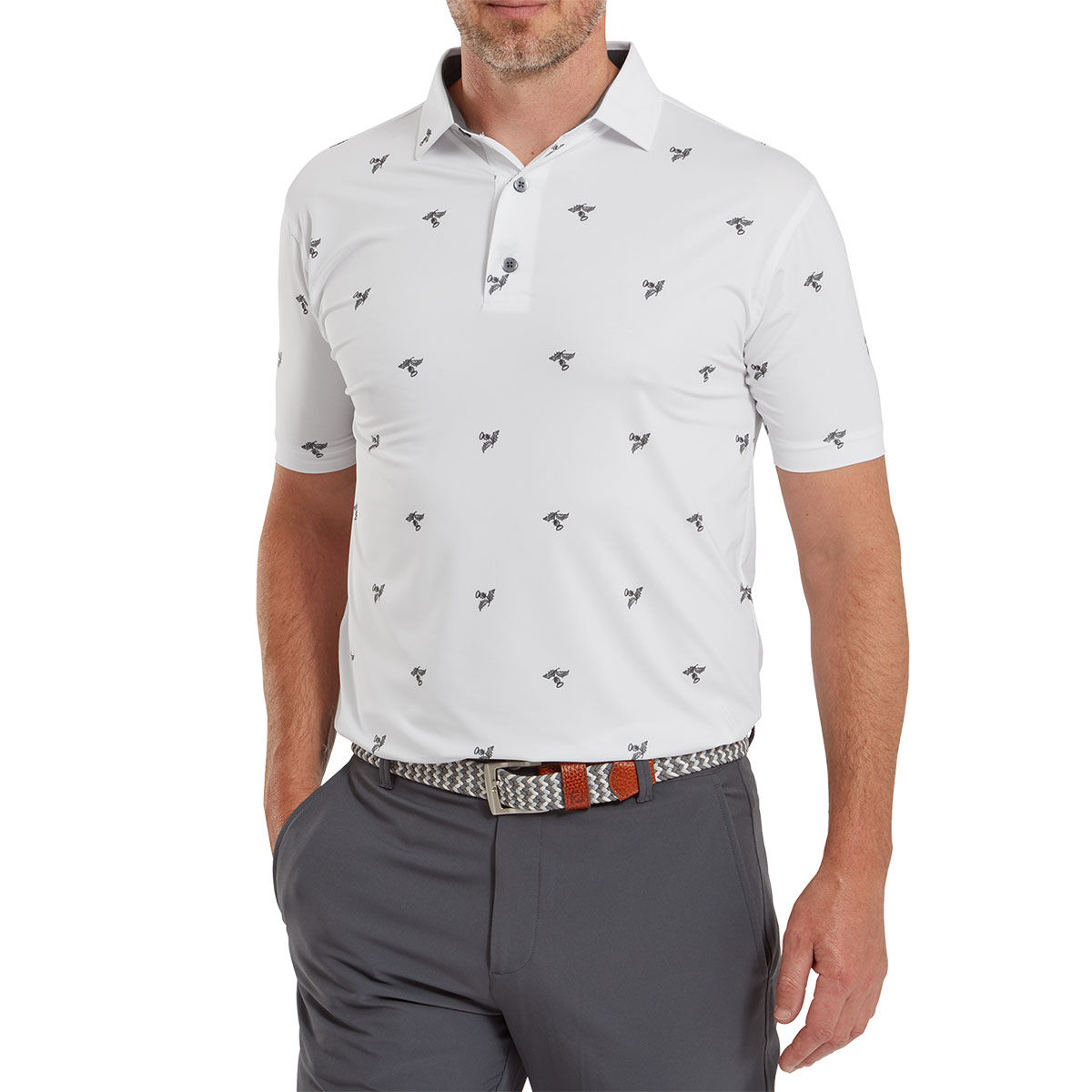 FootJoy Men's Thistle Print Lisle Golf Polo Shirt, Mens, White, Large | American Golf von FootJoy