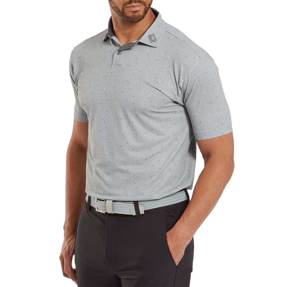 FootJoy Men's Tweed Texture Pique Golf Polo Shirt, Mens, Grey cliff, Medium | American Golf von FootJoy