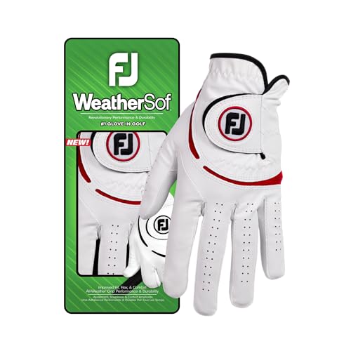FootJoy WeatherSof Herren Golfhandschuh, Weiß/Rot, Weiß/Rot von FootJoy