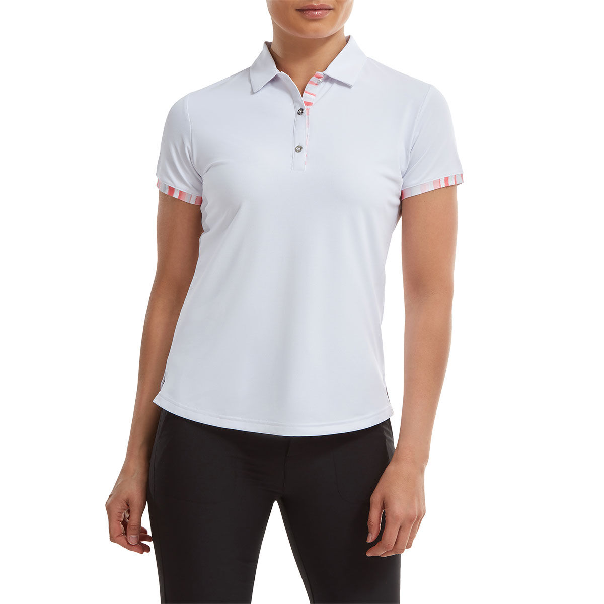 FootJoy Women's White and Pink Watercolour Trim Pique Golf Polo Shirt, Size: 8 | American Golf von FootJoy