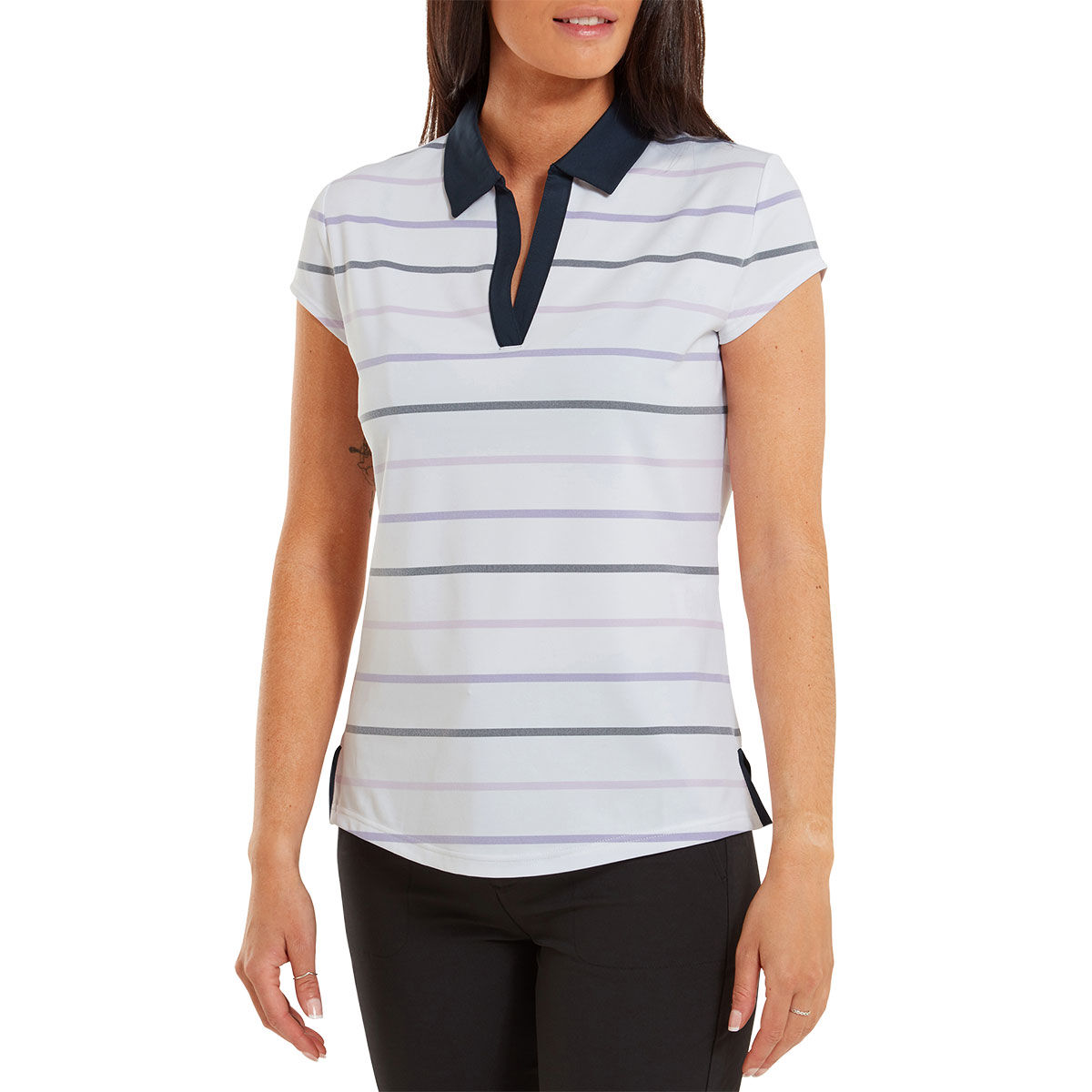 FootJoy Womens Birdseye Stripe Smooth Jacquard Golf Polo Shirt, Female, White/navy, Large | American Golf von FootJoy
