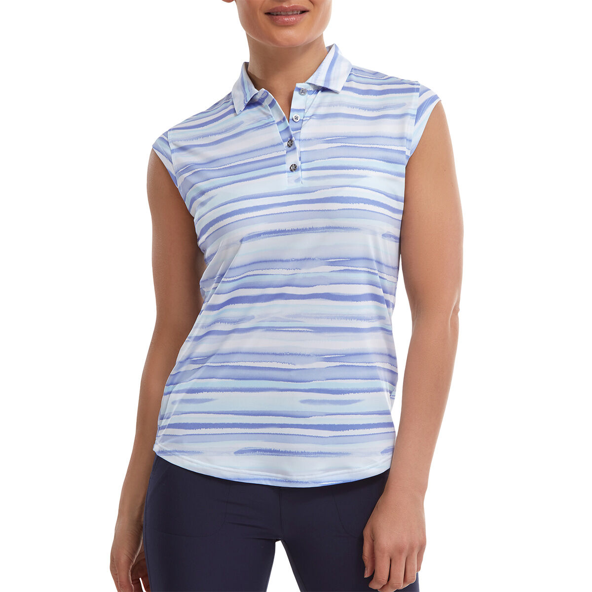 FootJoy Womens Cap Sleeve Watercolour Print Lisle Golf Polo Shirt, Female, White/violet, Small | American Golf von FootJoy