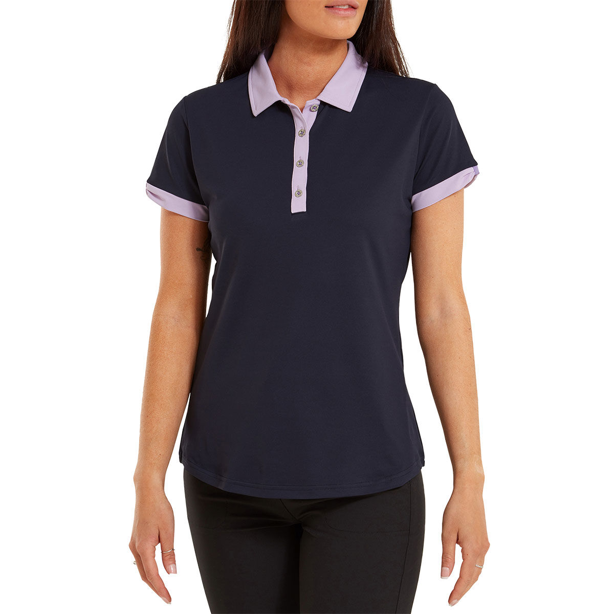 FootJoy Womens Colour Block Golf Polo Shirt, Female, Navy, Small | American Golf von FootJoy