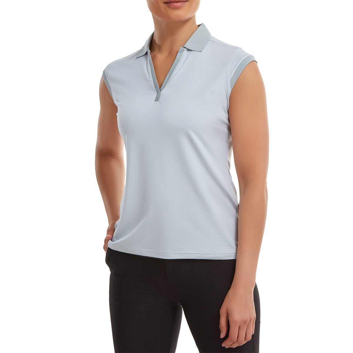 FootJoy Womens End on End Stripe Lisle Golf Polo Shirt, Female, Grey/white, Large | American Golf von FootJoy