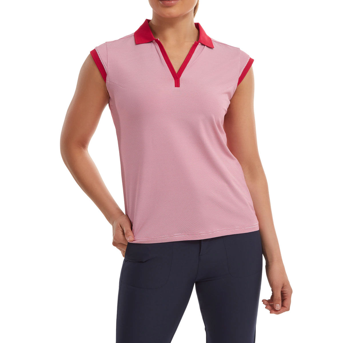 FootJoy Womens End on End Stripe Lisle Golf Polo Shirt, Female, Red/white, Large | American Golf von FootJoy