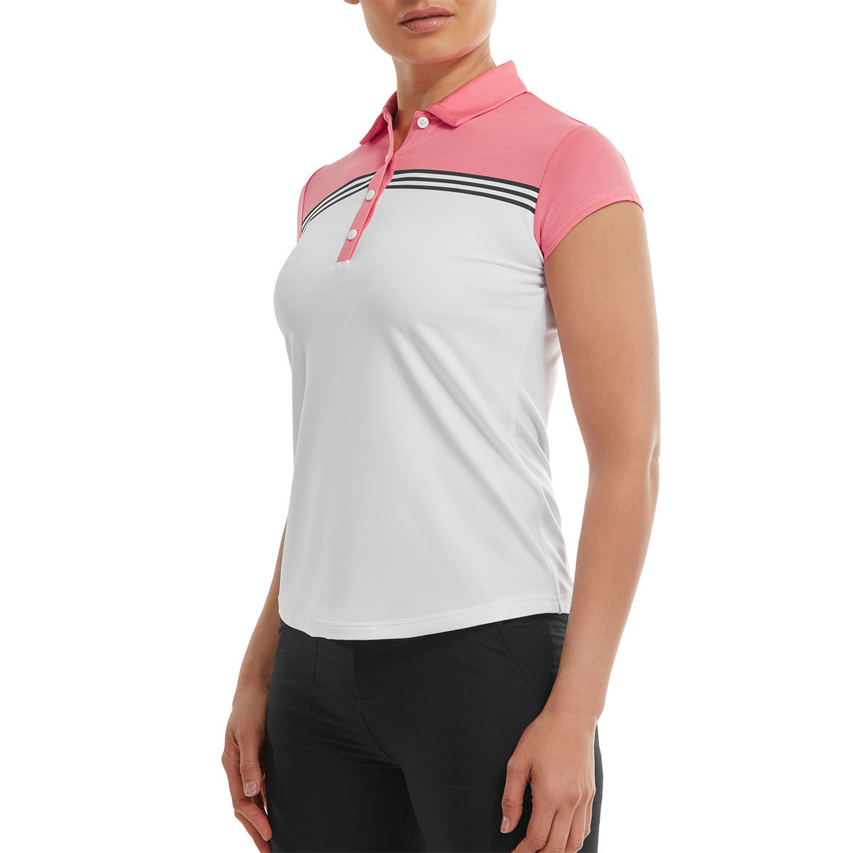 FootJoy Womens Engineered Colour Block Lisle Stretch Golf Polo Shirt, Female, White/coral, 16 | American Golf von FootJoy