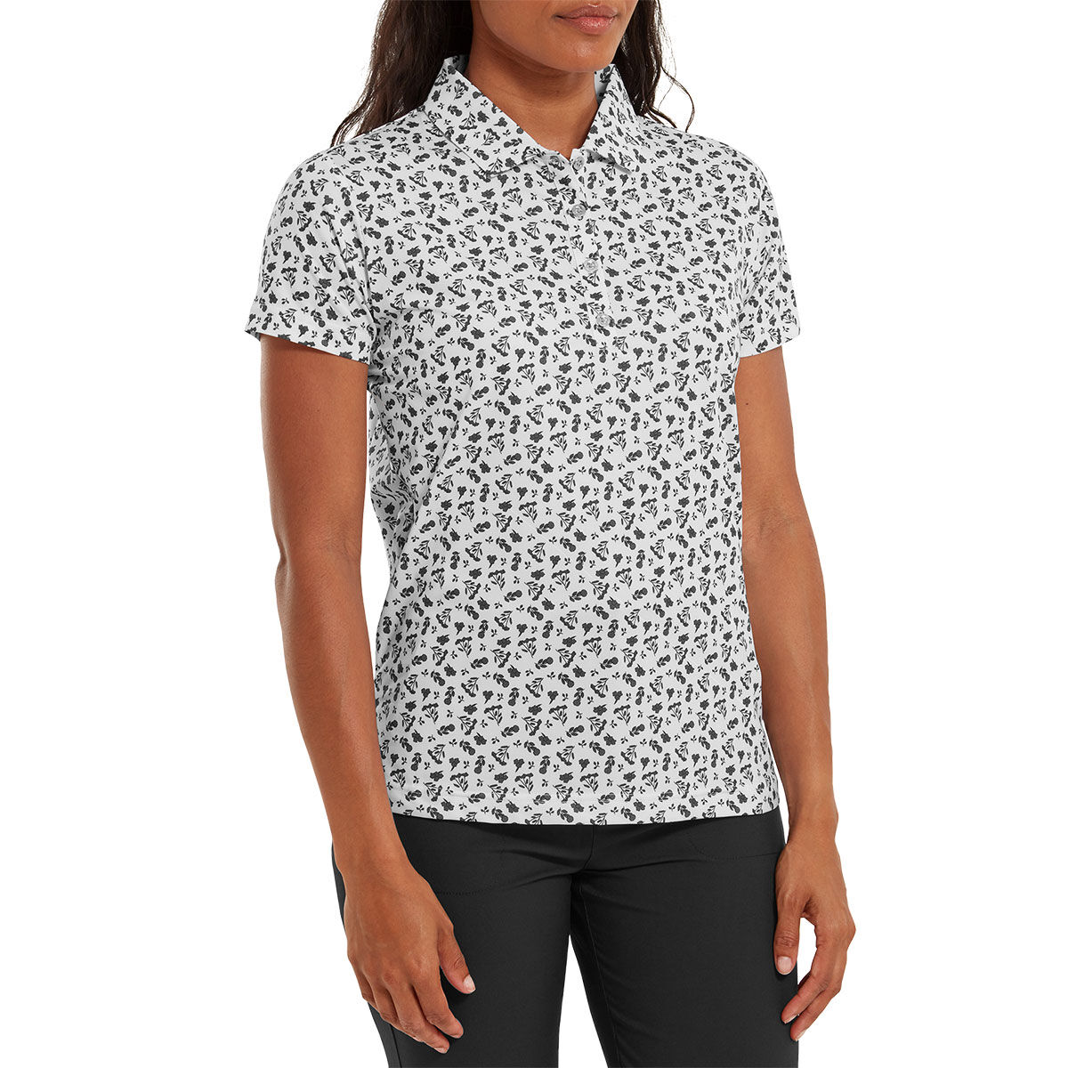 FootJoy Womens Floral Print Golf Polo Shirt, Female, White/black, Small | American Golf von FootJoy