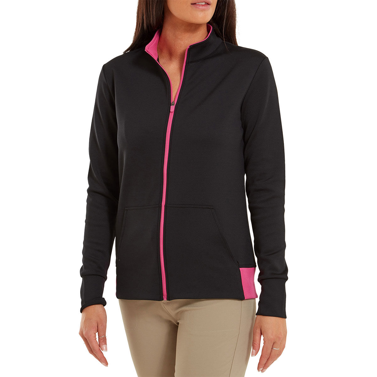 FootJoy Womens Full-Zip Knit Colour Block Mid Layer, Female, Black/pink, Medium | American Golf von FootJoy