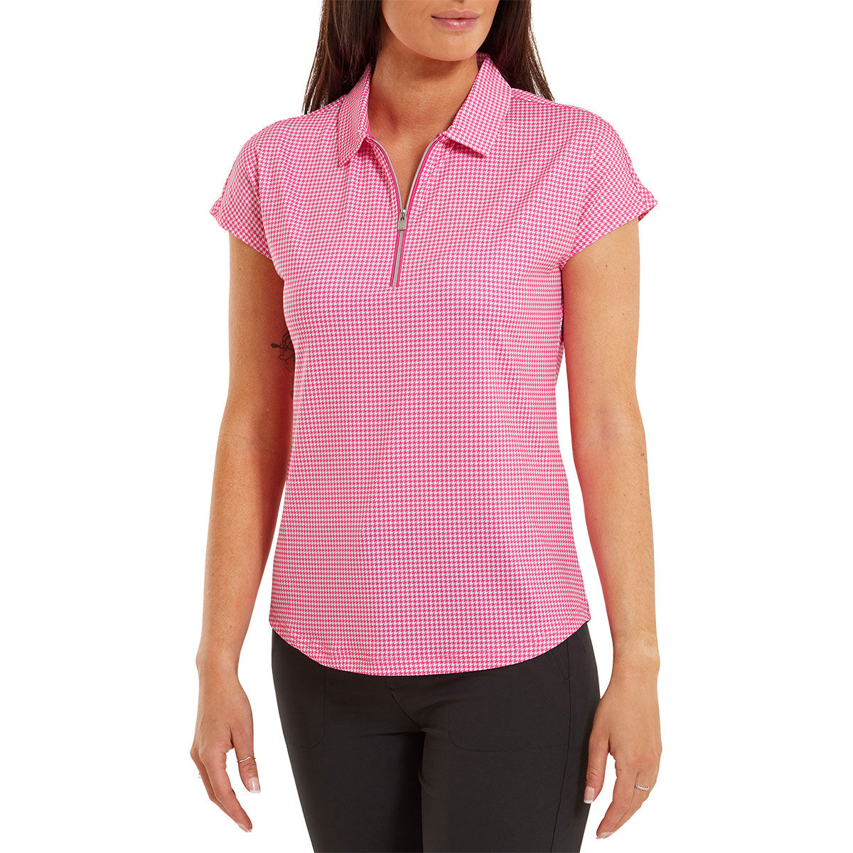 FootJoy Ladies Pink Lightweight Houndstooth Print Golf Polo Shirt, Size: M | American Golf von FootJoy