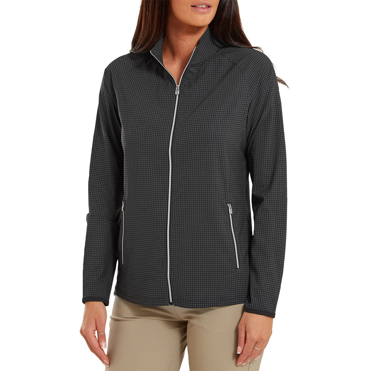 FootJoy Ladies Black Lightweight Houndstooth Print Woven Golf Jacket, Size: S | American Golf von FootJoy