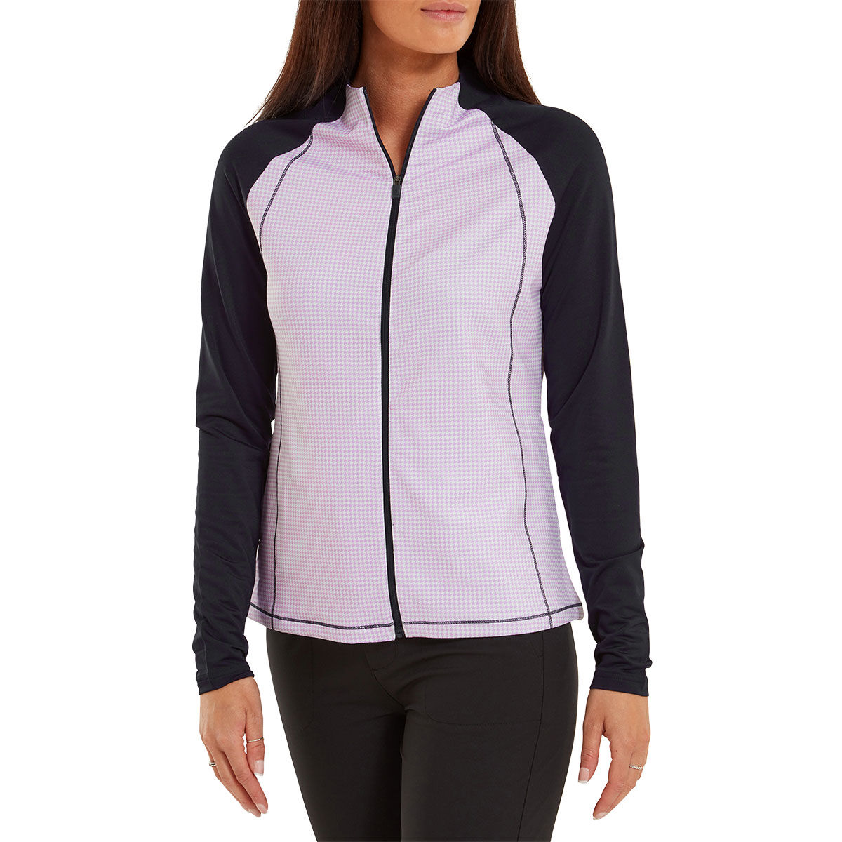 FootJoy Womens Houndstooth Printed Full Zip Golf Mid Layer, Female, Navy/pink, Small | American Golf von FootJoy