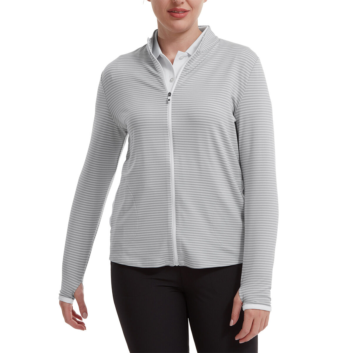 FootJoy Womens Lightweight Tonal Stripe Full-Zip Golf Mid Layer, Female, Grey, Small | American Golf von FootJoy