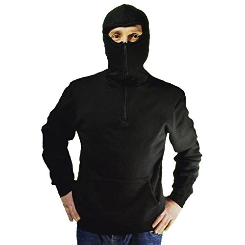 Sweatshirt für Stadion Ninja-Stil, für Ultras, mit Kapuze Sturmhaube und Reißverschluss, Schwarz Small von Footex