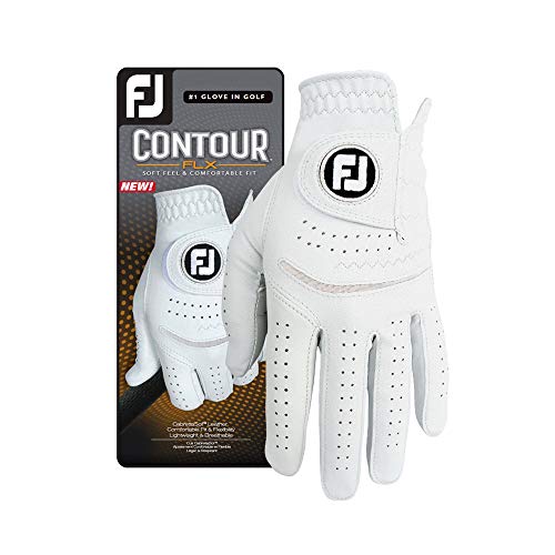 FootJoy Contour FLX Damen-Golfhandschuh, Perle, Größe M/L, auf der linken Hand getragen von FootJoy