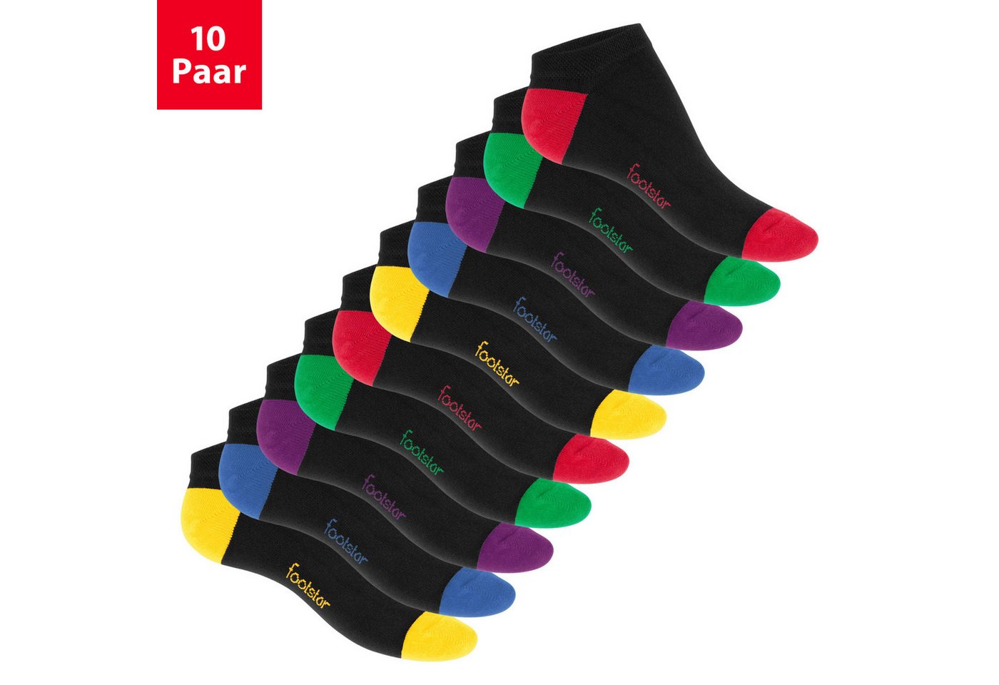 Footstar Sneakersocken Sneaker Socken (10 Paar) Kurzsocken - Bunte Ferse & Spitze von Footstar