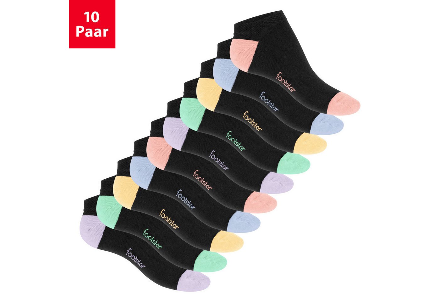Footstar Sneakersocken Sneaker Socken (10 Paar) Kurzsocken - Bunte Ferse & Spitze von Footstar