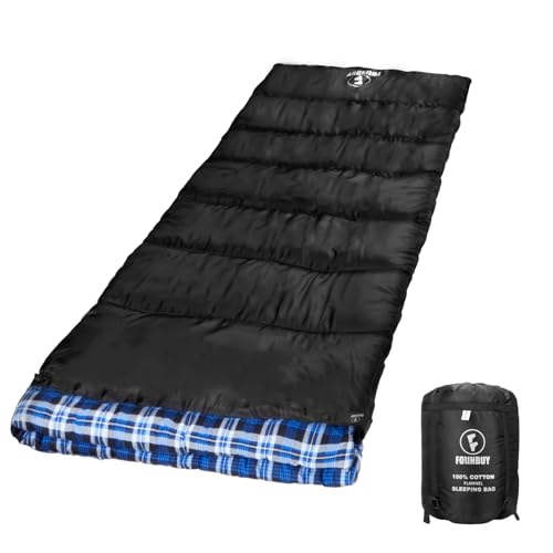 FORINBUY XL Schlafsack Outdoor Baumwoll Flanellfutter 3-4 Jahreszeit Camping für Erwachsene Schlafsack Wasserdichter und Warmer 2,2kg/3,0kg mit Kompressionsack von Forinbuy