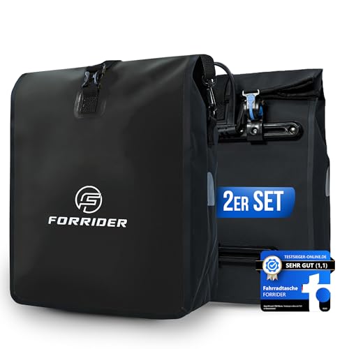 Forrider Fahrradtaschen Set Wasserdicht für Gepäckträger [2x22L Volumen] mit Schultergurt | Gepäckträgertasche | Einzel | Fahrrad Tasche Packtasche hält an jedem Gepäckträger von Forrider