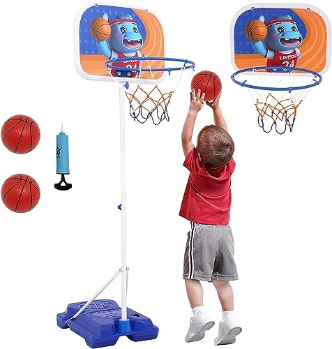 2-in-1-Mini-Basketballständer, Höhenverstellbar Tragbare Kinder-Basketballkorb 96–170 cm, Standfuß mit Wasser oder Sand befüllbar, Basketballkorb Outdoor/Indoor Mit 2 Bällen für Kinder 3–8 Jahren. von Forroby