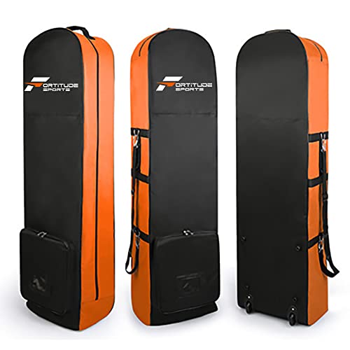 Fortitude Sports Golf-Reisetasche, Golf-Reisetasche mit Rädern, dickes Nylon, wasserdicht, langlebig, gepolstert, 133 cm x 37 cm x 28 cm (Schwarz/Orange) von Fortitude Sports
