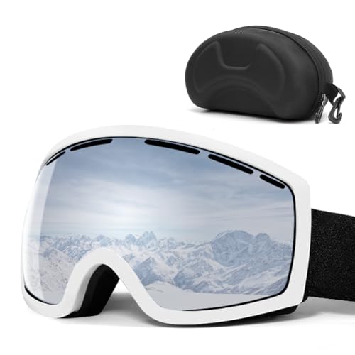 Fouvin Skibrille, Snowboard Skibrille für Damen Herren, Anti Beschlag mit sphärischer abnehmbarer Scheibe, Winter Schneebrille (Weiß) von Fouvin
