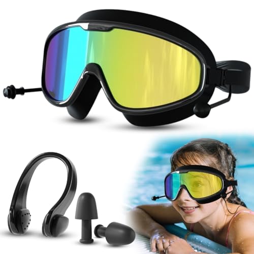 Taucherbrille Kinder, Schwimmbrille Kinder für Jungen Mädchen, 180° Panorama Anti-Leck Anti-Beschlag Anti-UV, Schnorchelmaske Kinder mit Nasenschutz für 4-13 Jahre von Fouvin