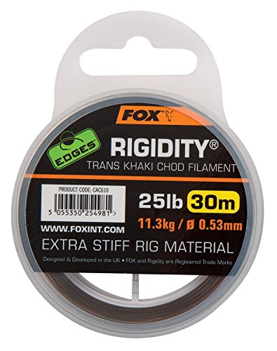 Fox Edges Rigidity Chod Filament 30m Trans/Khaki - Vorfachschnur zum Karpfenangeln, Vorfachschnüre, Karpfenvorfach, Vorfach, Durchmesser/Tragkraft:0.53mm / 25lb / 11.34kg Tragkraft von Fox