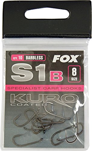 Fox Kuro S1 Series barbless - 10 Karpfenhaken zum Angeln auf Karpfen, Angelhaken zum Karpfenangeln, Haken, Einzelhaken ohne Widerhaken, Größe:4 von Fox