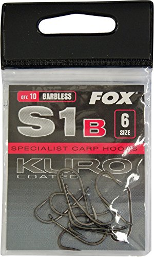 Fox Kuro S1 Series barbless - 10 Karpfenhaken zum Angeln auf Karpfen, Angelhaken zum Karpfenangeln, Haken, Einzelhaken ohne Widerhaken, Größe:6 von Fox