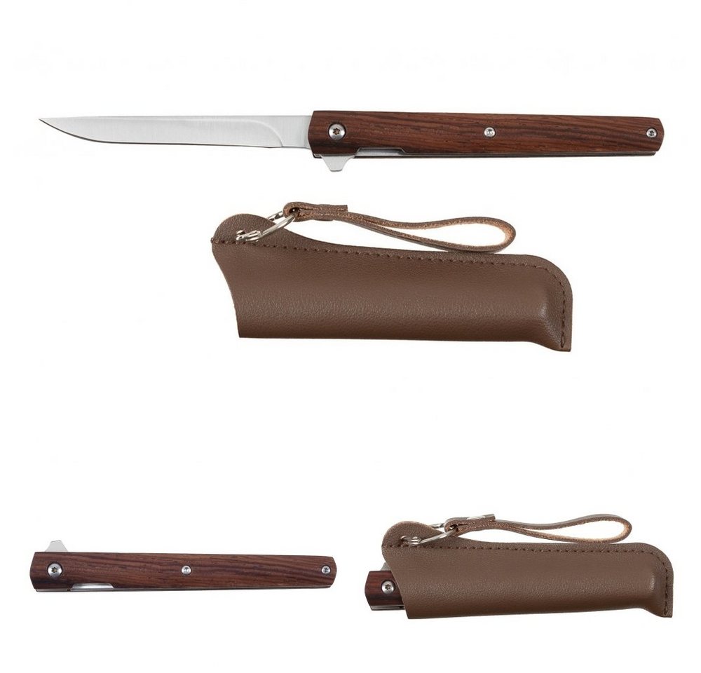 FoxOutdoor Taschenmesser Klappmesser, Slim, Einhand, Holzgriff, Kunstlederscheide mit Metallring von FoxOutdoor